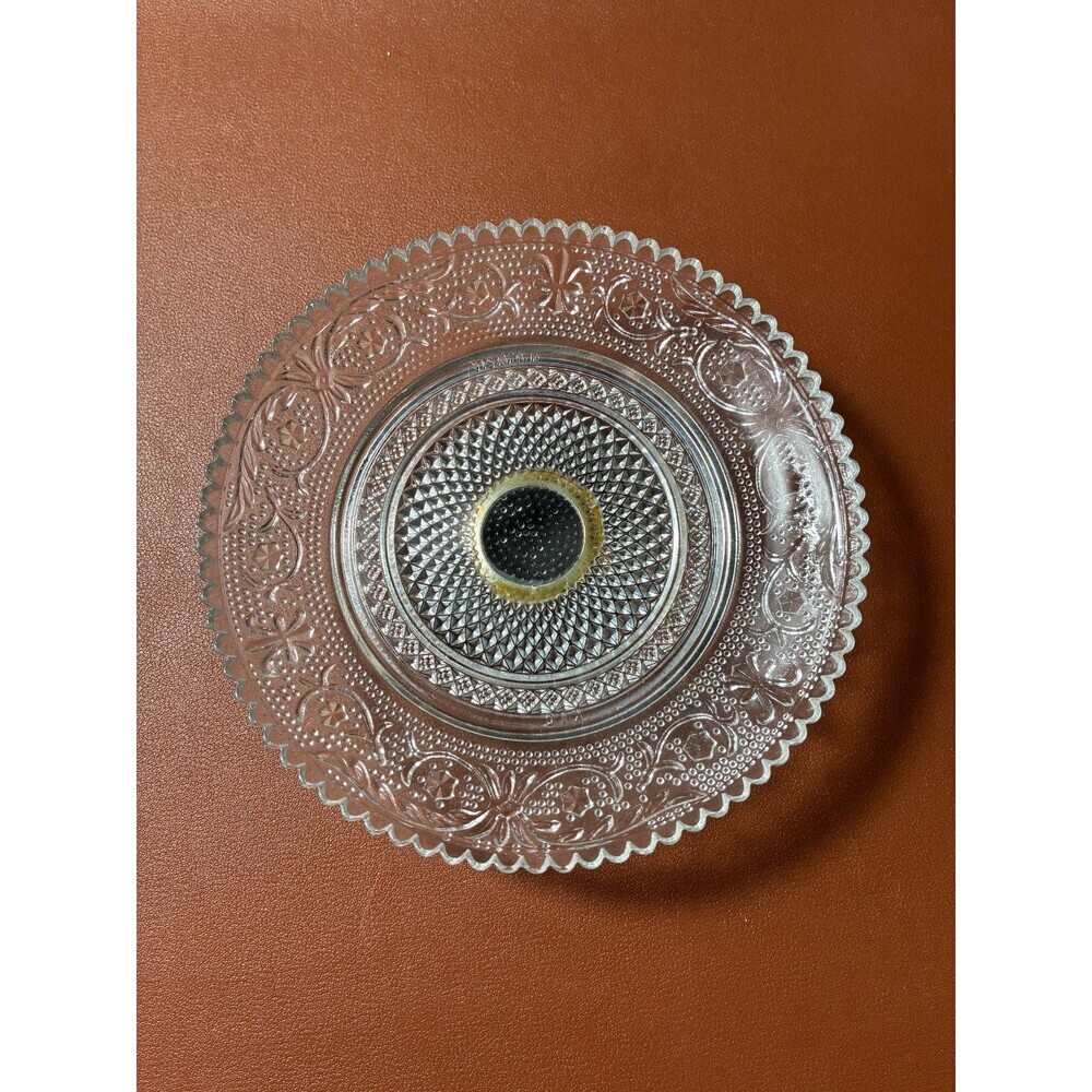 Victorian Style Clear Glass Small Serving Plate Decorative Pressed Design